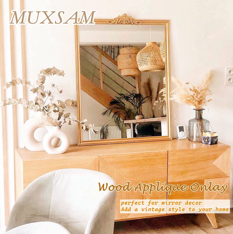 MUXSAM Long Wood Carved Appliques Onlays, 1-Pack Unpainted Decorative Corner Carving Decals Set for Wall Door Cabinet Mirror Closet Wardrobe Dresser Mantel Staircase DIY Project, 30x8cm/11.81"x3.15" - Image 4
